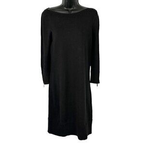 Michael Kors Long Sleeve Zipper Knit Pullover Sweater‎ Dress Black Small